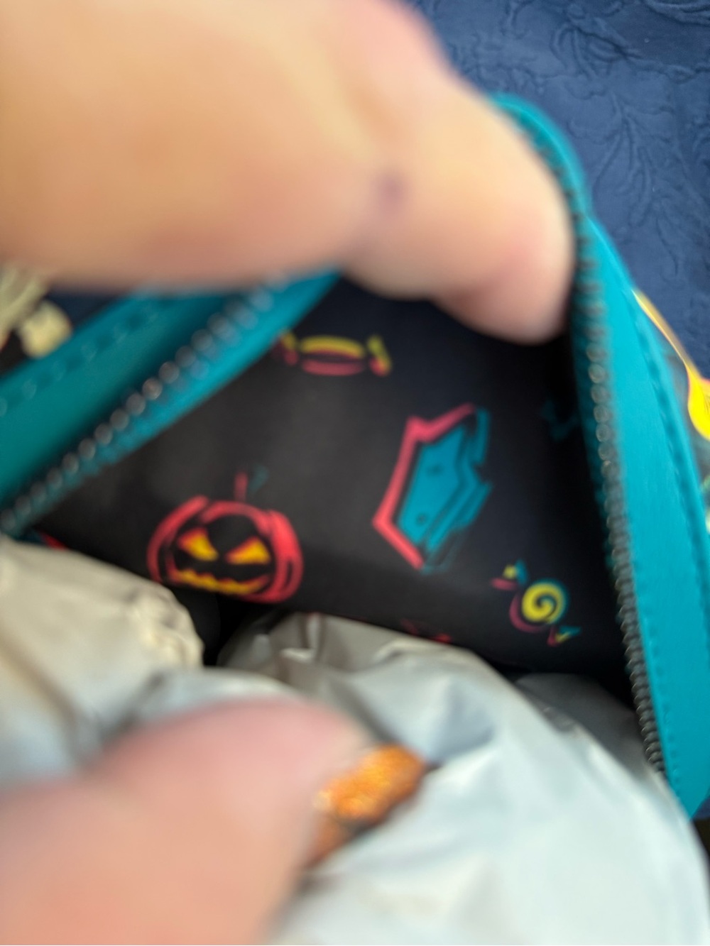 Loungefly Neon Pumpkin Mickey Kids Mini Backpack - Teal, Hot Pink, Yellow, Black - Picture 6 of 6